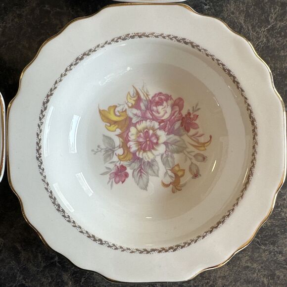 Set Of 4 W.S. George LIDO Berry Dessert Bowl USA 298A Pink Yellow Gold - Picture 5 of 10